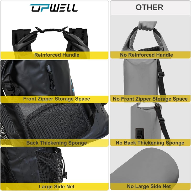 UPWELL 30L Waterproof Dry Bag Boating Backpack for Travel Hiking Camping Kayaking Hiking Swimming Floating Submersible Dry Bag Black - Image 5